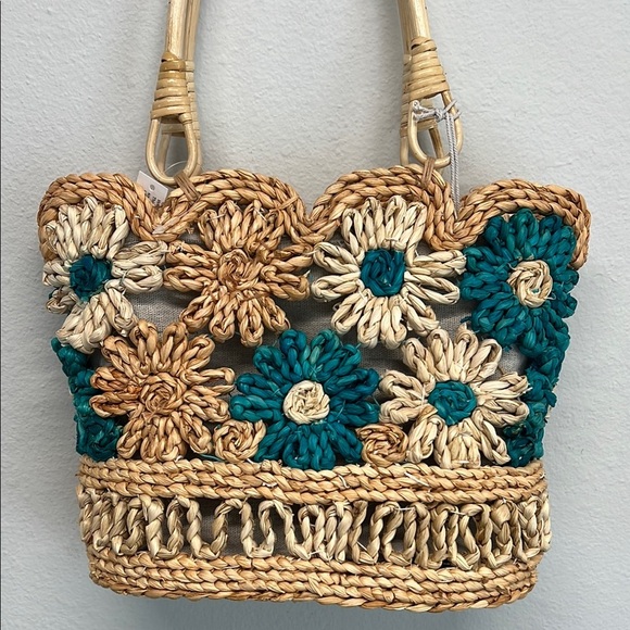 Haute Hippie | Teal Floral Tote Bag - Picture 6 of 10